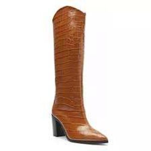 SCHUTZ Brown Croc-Embossed Heeled Boots
